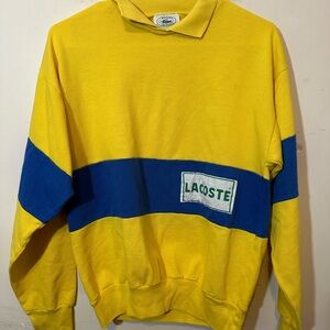 Vintage Lacoste Preppy Yellow and Blue Pullover Collar Sweatshirt Men’s X-Large